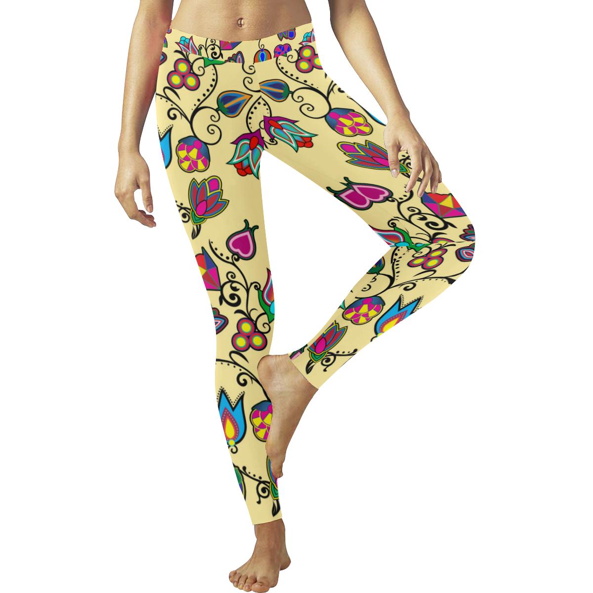 Indigenous Paisley - Vanilla Low Rise Leggings (Invisible Stitch) (Model L05) Low Rise Leggings (Invisible Stitch) (L05) e-joyer