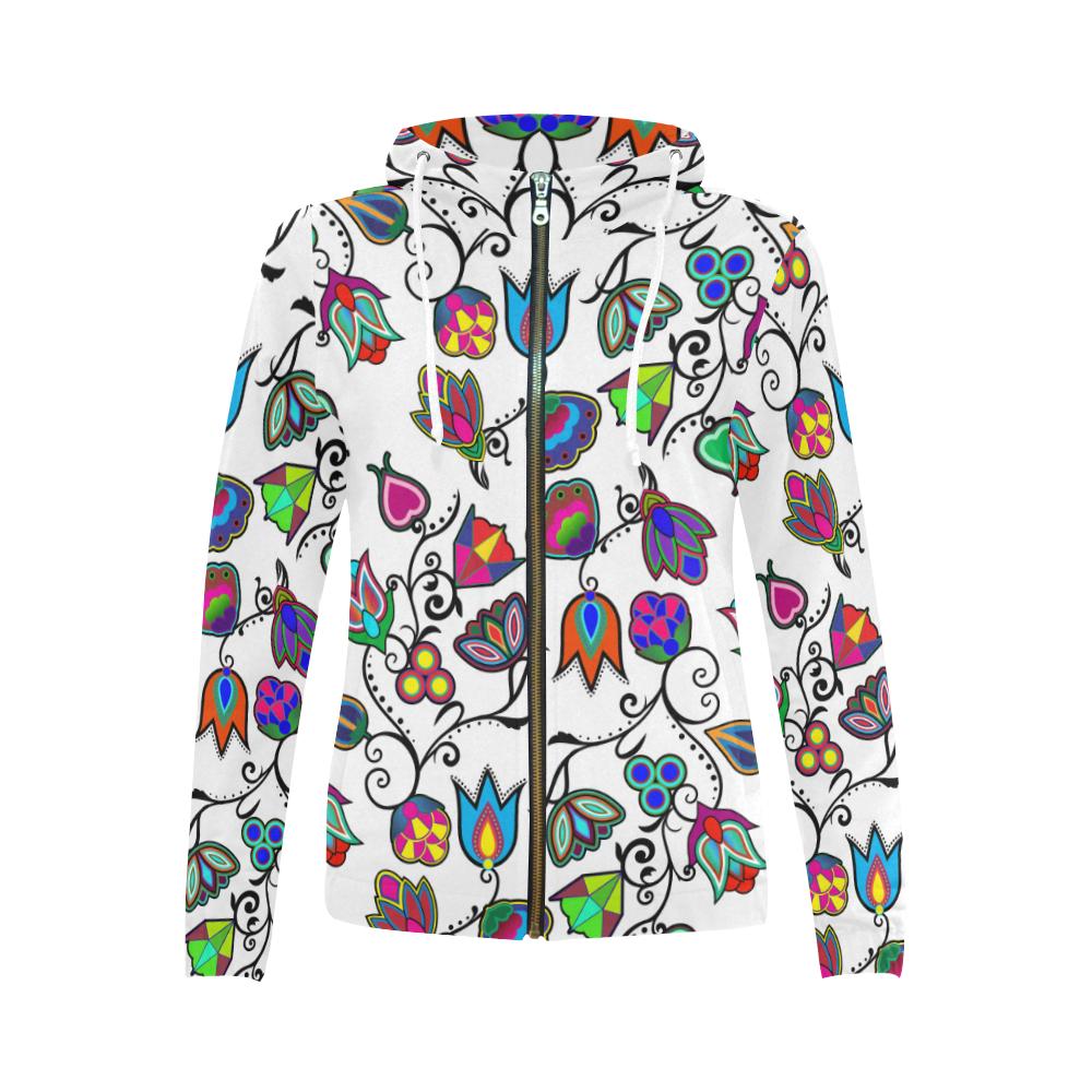 Indigenous Paisley - White All Over Print Full Zip Hoodie for Women (Model H14) All Over Print Full Zip Hoodie for Women (H14) e-joyer