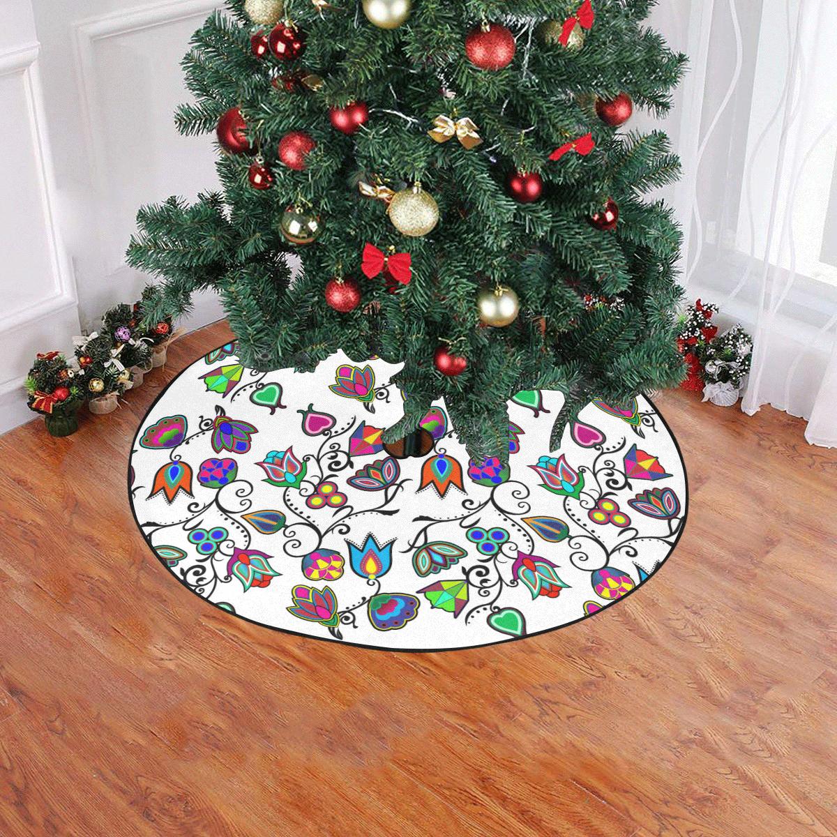 Indigenous Paisley - White Christmas Tree Skirt 47" x 47" Christmas Tree Skirt e-joyer