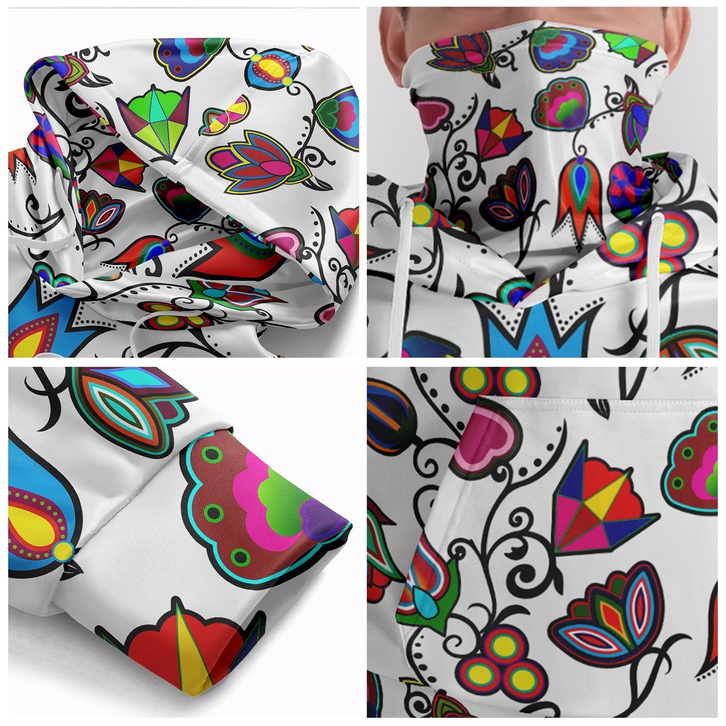 Indigenous Paisley White Hoodie with Face Cover 49 Dzine