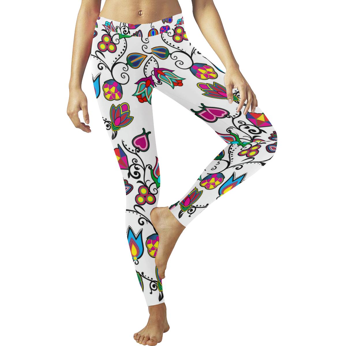 Indigenous Paisley - White Low Rise Leggings (Invisible Stitch) (Model L05) Low Rise Leggings (Invisible Stitch) (L05) e-joyer