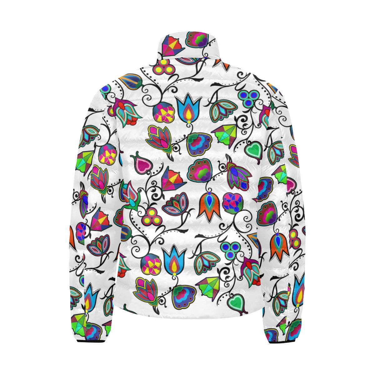 Indigenous Paisley - White Men's Stand Collar Padded Jacket (Model H41) Men's Stand Collar Padded Jacket (H41) e-joyer