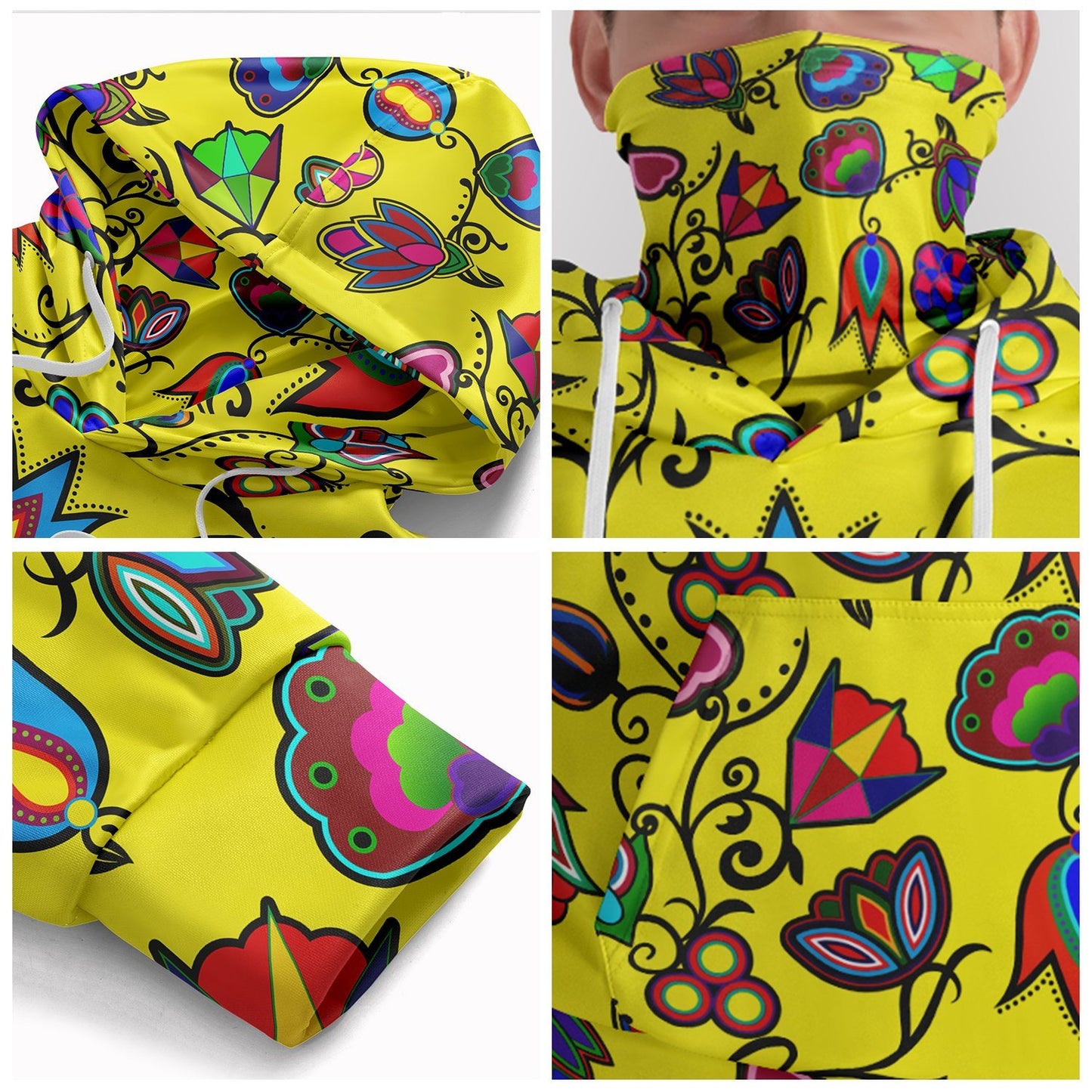 Indigenous Paisley Yellow Hoodie with Face Cover 49 Dzine