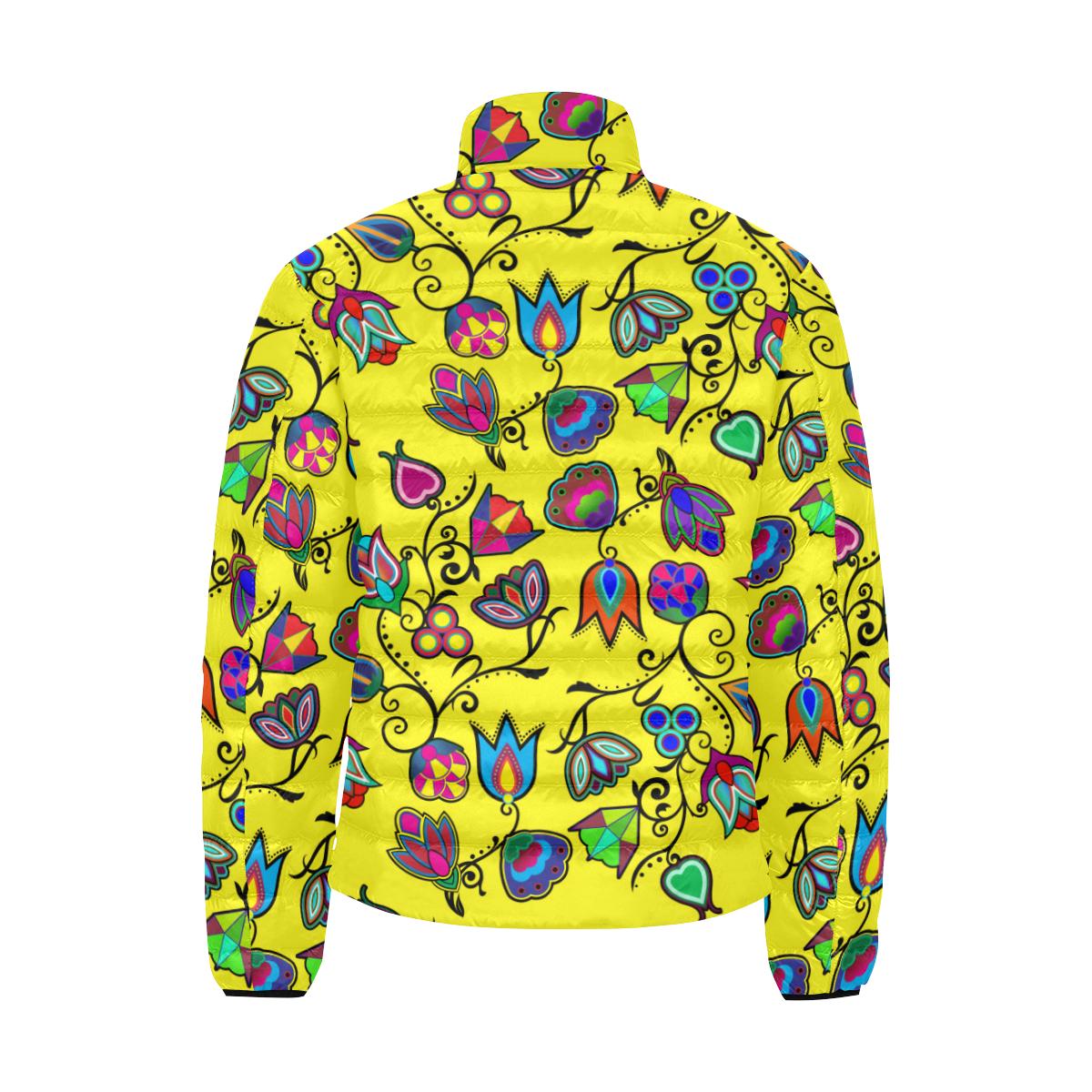 Indigenous Paisley - Yellow Men's Stand Collar Padded Jacket (Model H41) Men's Stand Collar Padded Jacket (H41) e-joyer