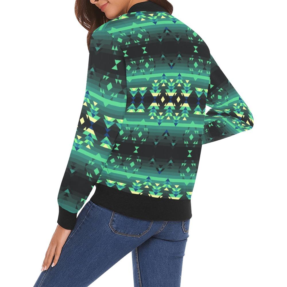 Inspire Green All Over Print Bomber Jacket for Women (Model H19) Jacket e-joyer