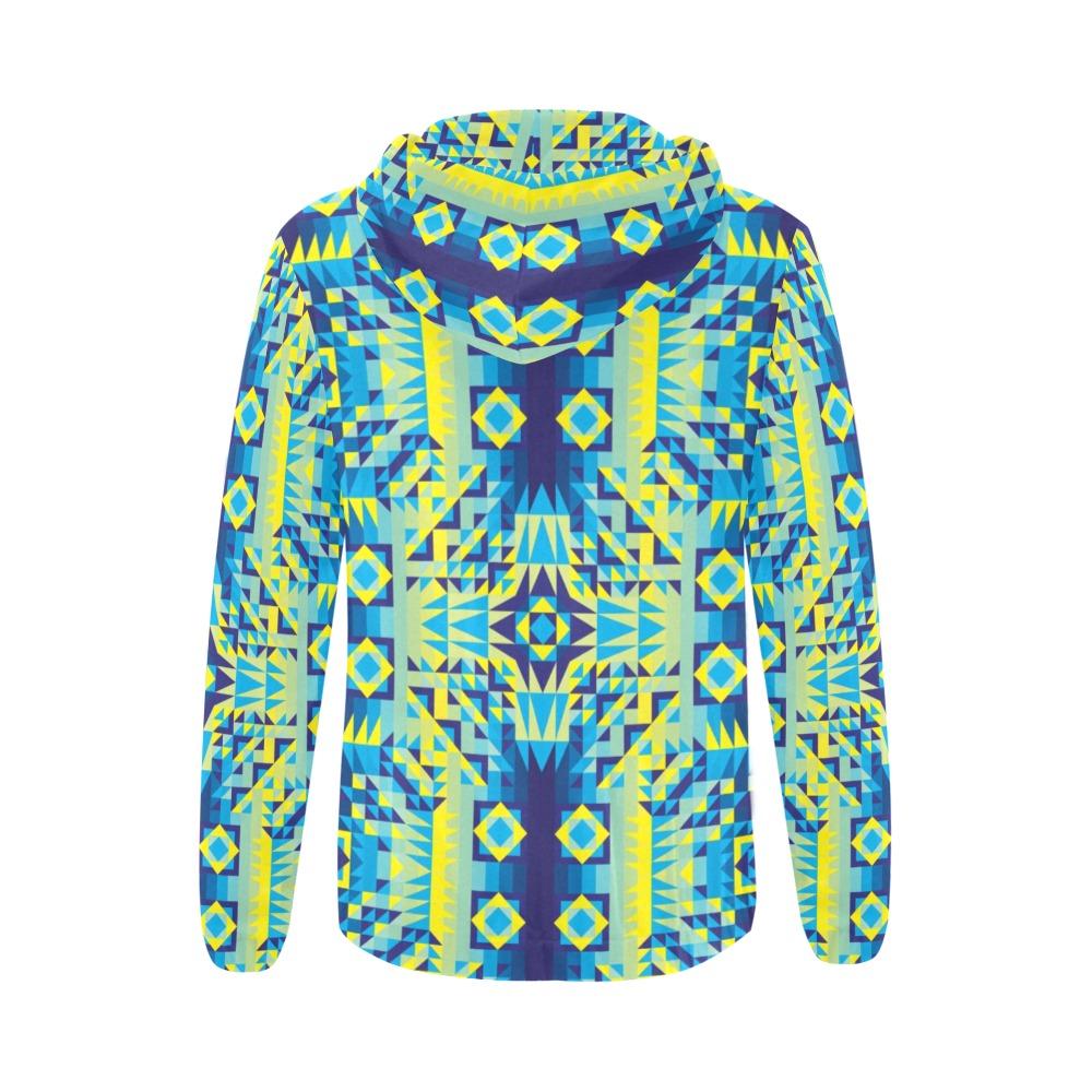 Kaleidoscope Jaune Bleu All Over Print Full Zip Hoodie for Women (Model H14) All Over Print Full Zip Hoodie for Women (H14) e-joyer