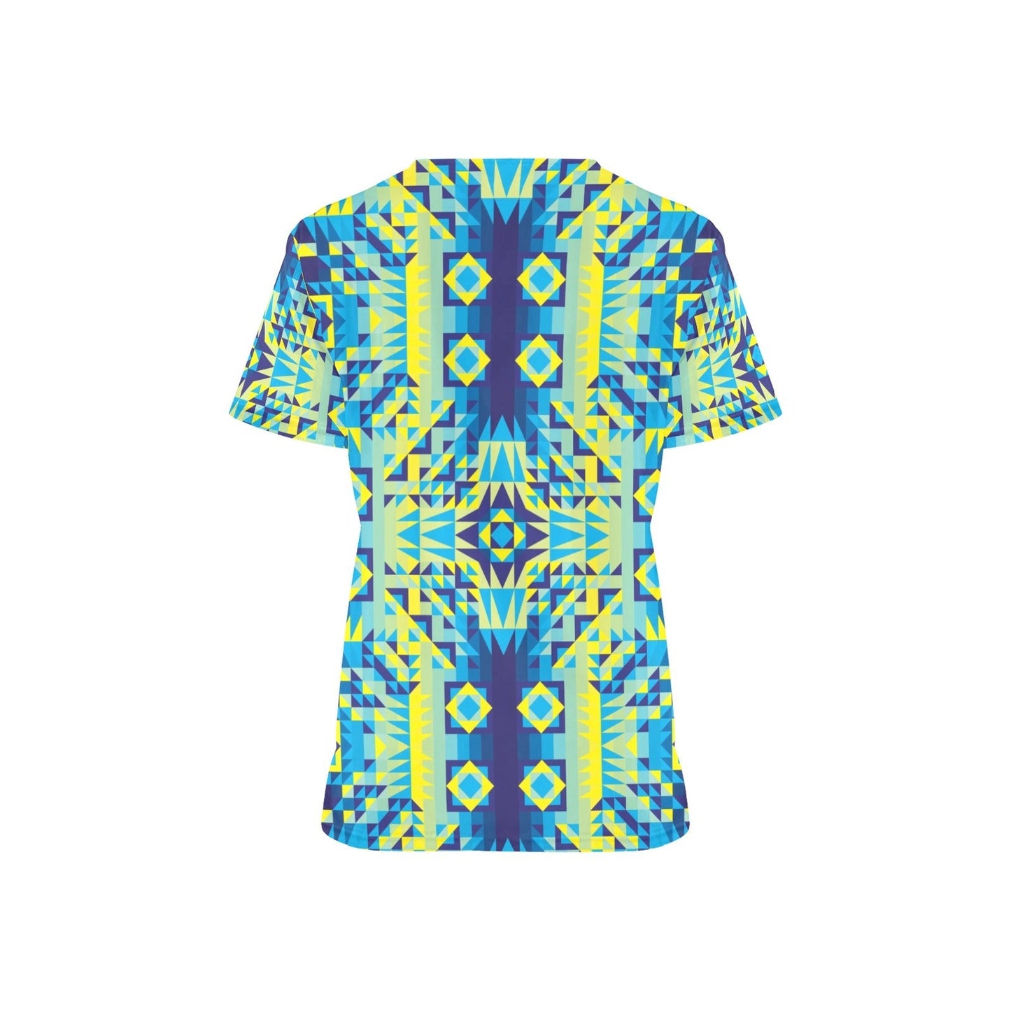 Kaleidoscope Jaune Bleu All Over Print Scrub Top Scrub Top e-joyer