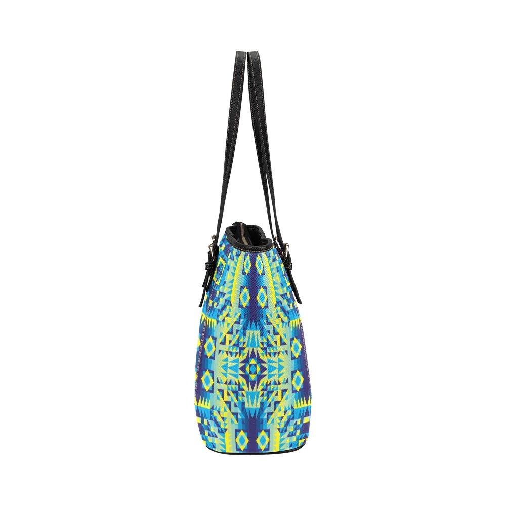 Kaleidoscope Jaune Bleu Leather Tote Bag/Large (Model 1640) Leather Tote Bag (1640) e-joyer