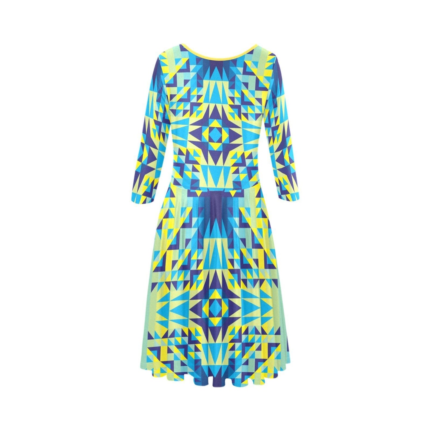 Kaleidoscope Jaune Bleu Tethys Half-Sleeve Skater Dress(Model D20) Tethys Half-Sleeve Skater Dress (D20) e-joyer