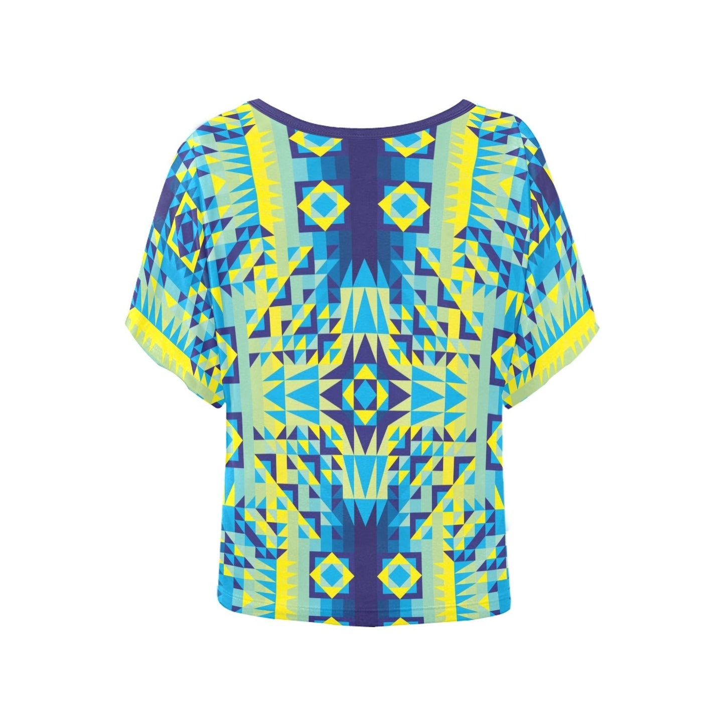Kaleidoscope Jaune Bleu Women's Batwing-Sleeved Blouse T shirt (Model T44) Women's Batwing-Sleeved Blouse T shirt (T44) e-joyer