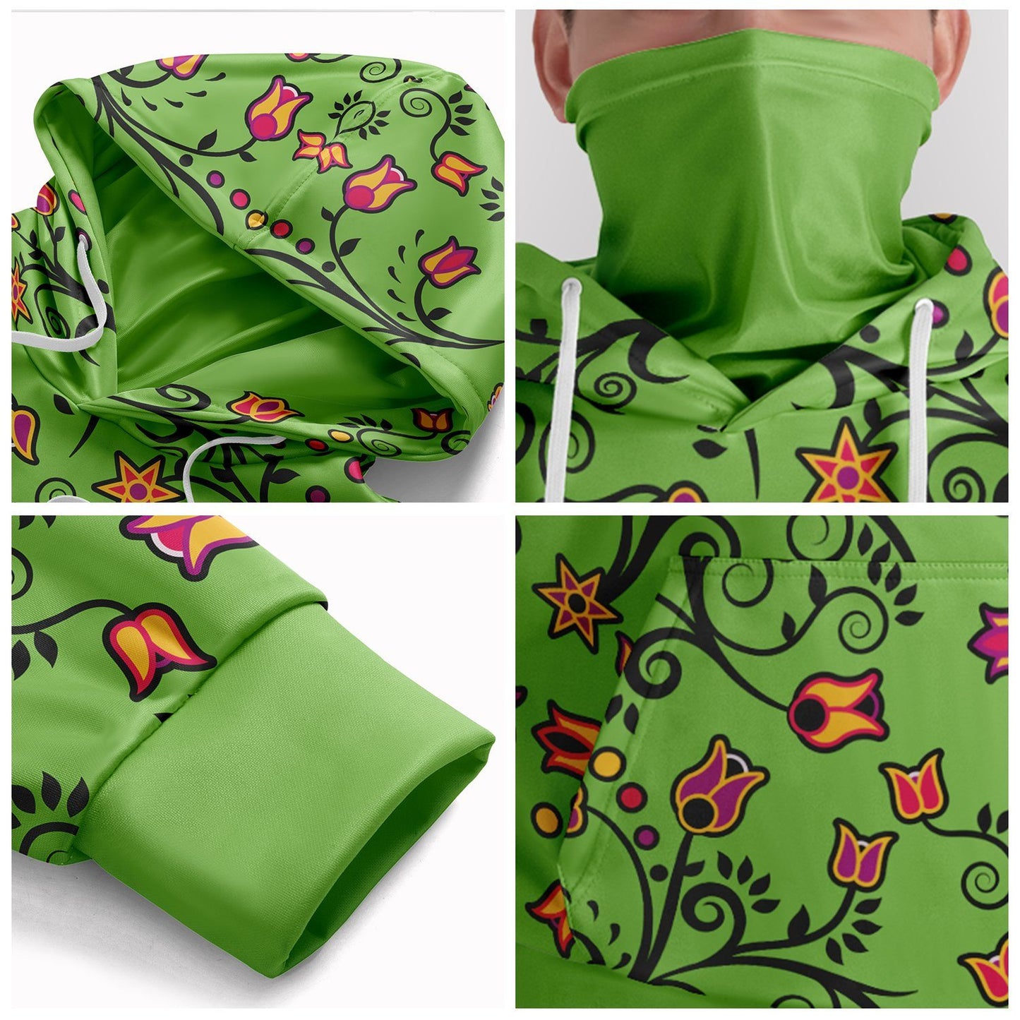 Light Green Yellow Star Hoodie with Face Cover 49 Dzine