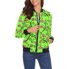 Load image into Gallery viewer, LightGreen Yellow Star All Over Print Bomber Jacket for Women (Model H19) Jacket e-joyer 
