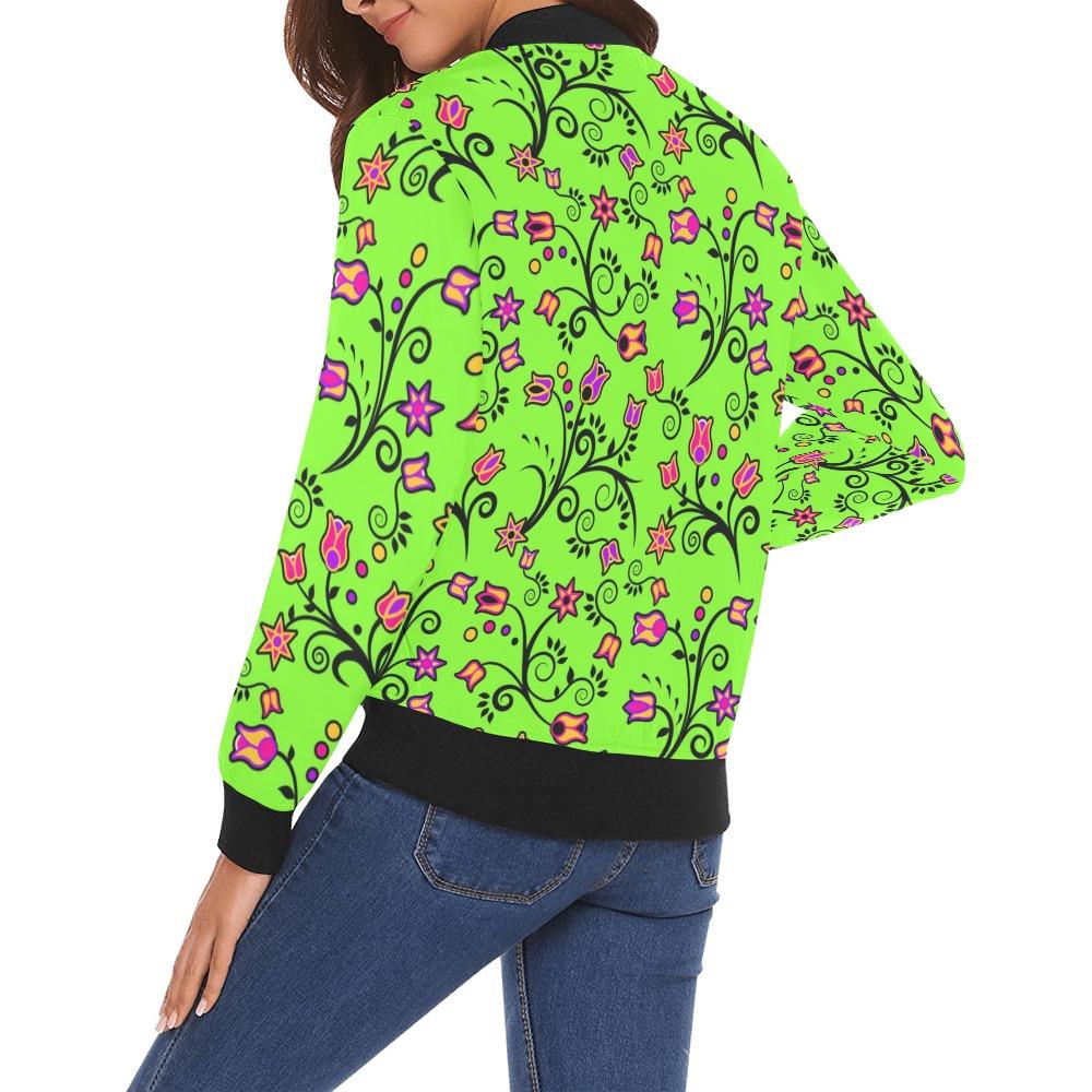 LightGreen Yellow Star All Over Print Bomber Jacket for Women (Model H19) Jacket e-joyer