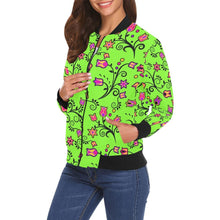 Load image into Gallery viewer, LightGreen Yellow Star All Over Print Bomber Jacket for Women (Model H19) Jacket e-joyer 
