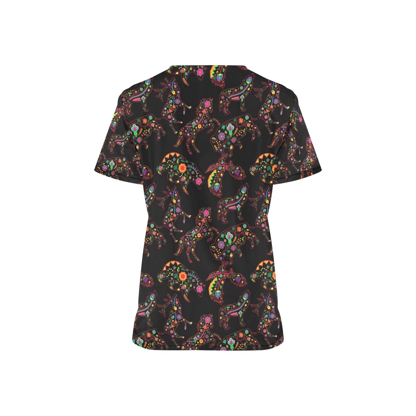 Neon Floral Animals All Over Print Scrub Top Scrub Top e-joyer