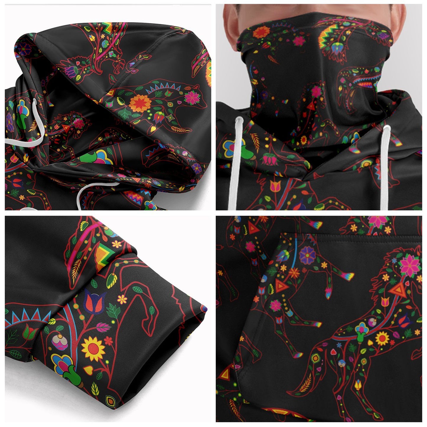 Neon Floral Animals Hoodie with Face Cover 49 Dzine