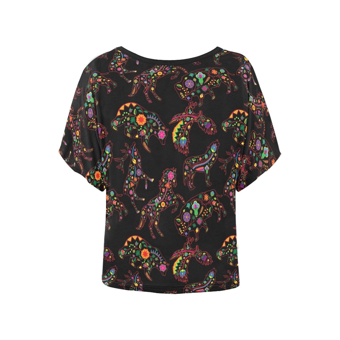 Neon Floral Animals Women's Batwing-Sleeved Blouse T shirt (Model T44) Women's Batwing-Sleeved Blouse T shirt (T44) e-joyer