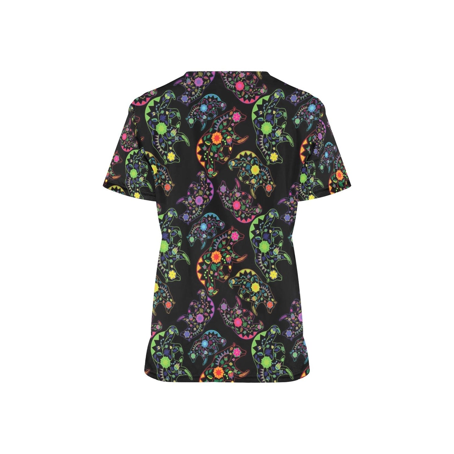 Neon Floral Bears All Over Print Scrub Top Scrub Top e-joyer
