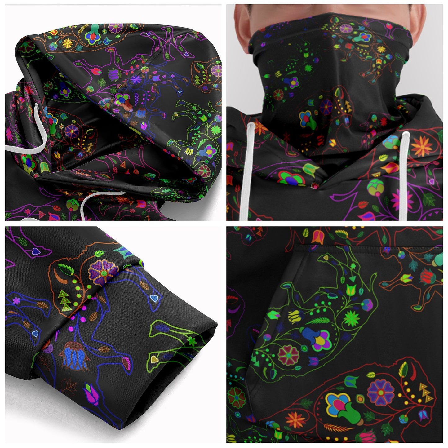 Neon Floral Buffalos Hoodie with Face Cover 49 Dzine