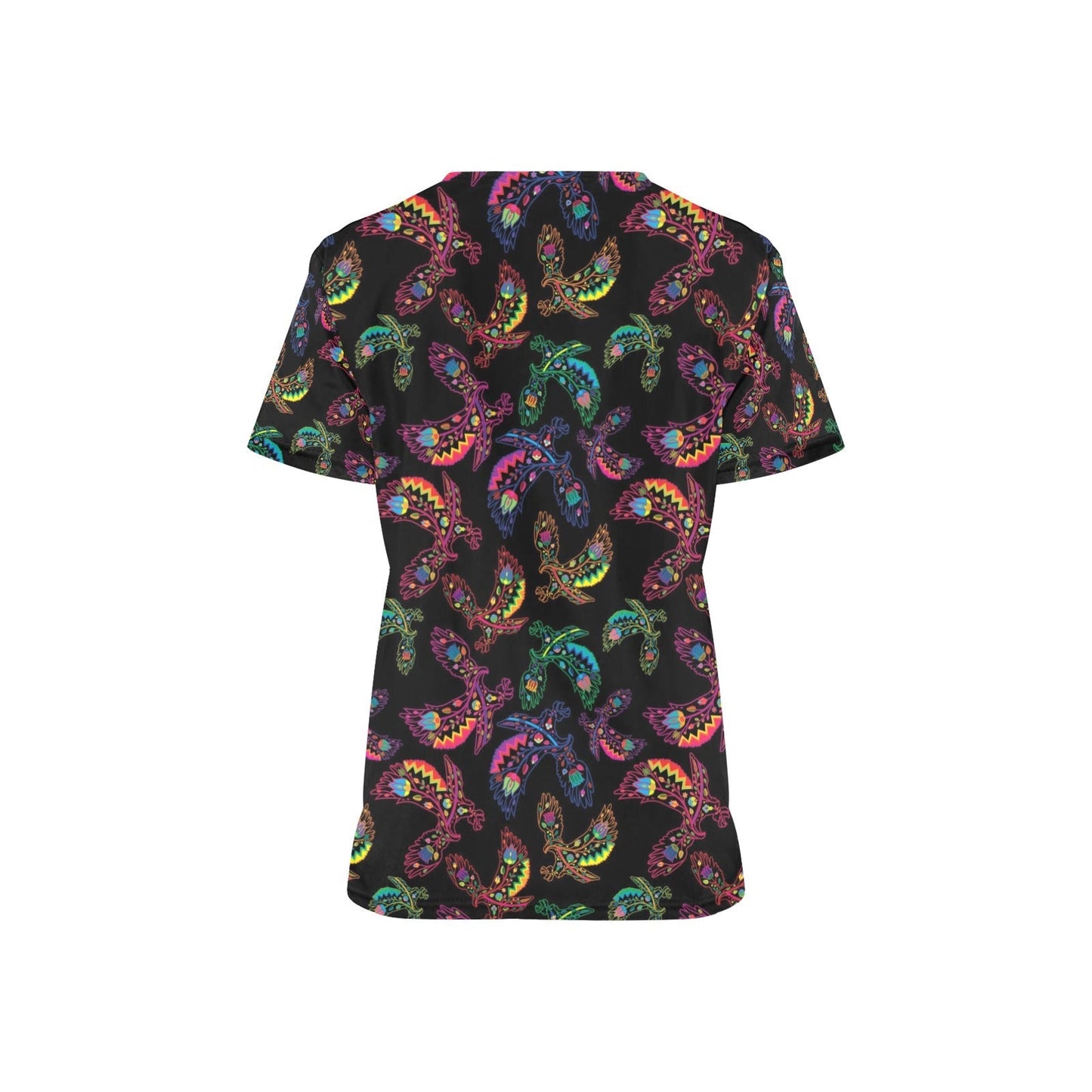 Neon Floral Eagles All Over Print Scrub Top Scrub Top e-joyer