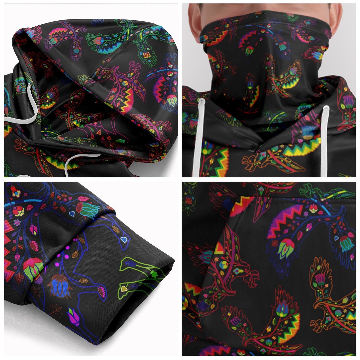 Neon Floral Eagles Hoodie with Face Cover 49 Dzine