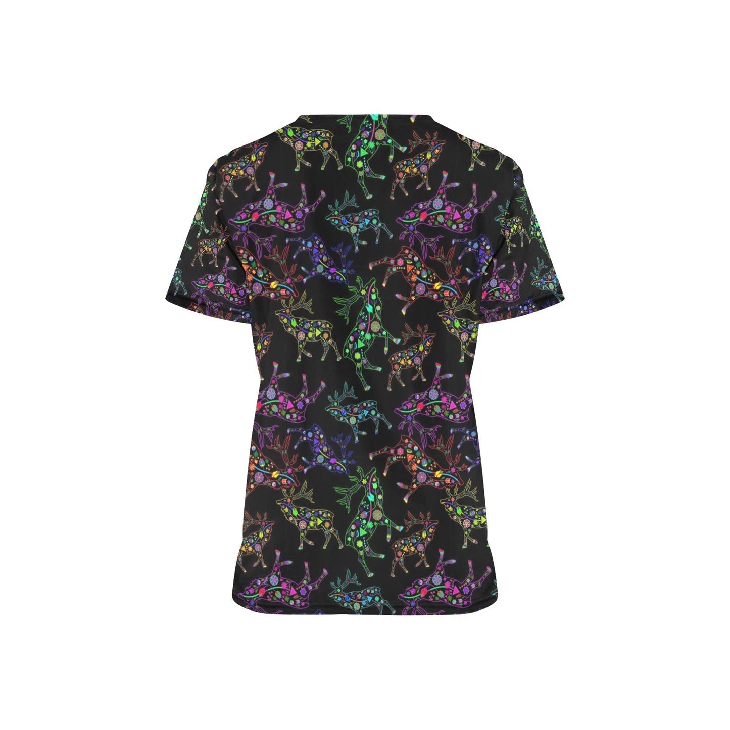 Neon Floral Elks All Over Print Scrub Top Scrub Top e-joyer