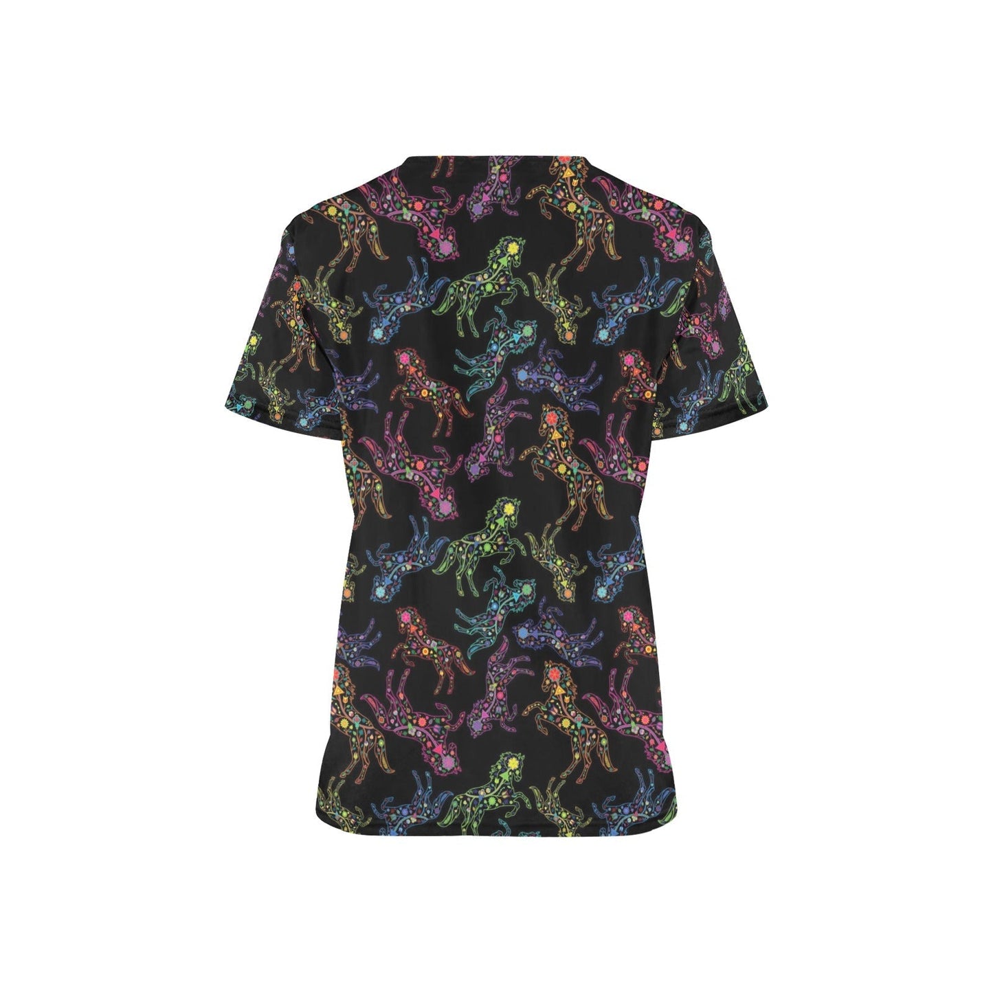 Neon Floral Horses All Over Print Scrub Top Scrub Top e-joyer