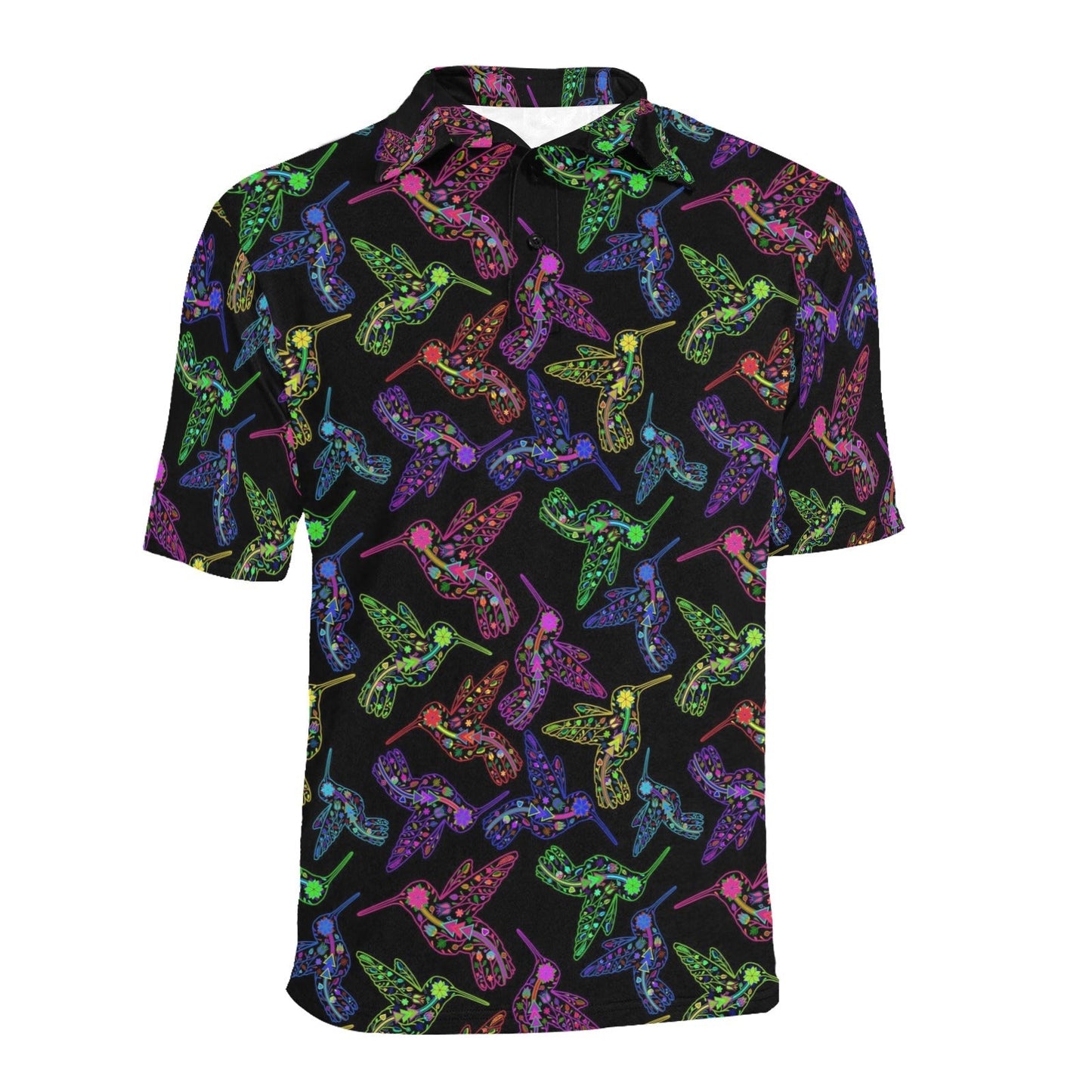 Neon Floral Hummingbirds Men's All Over Print Polo Shirt (Model T55) Men's Polo Shirt (Model T55) e-joyer
