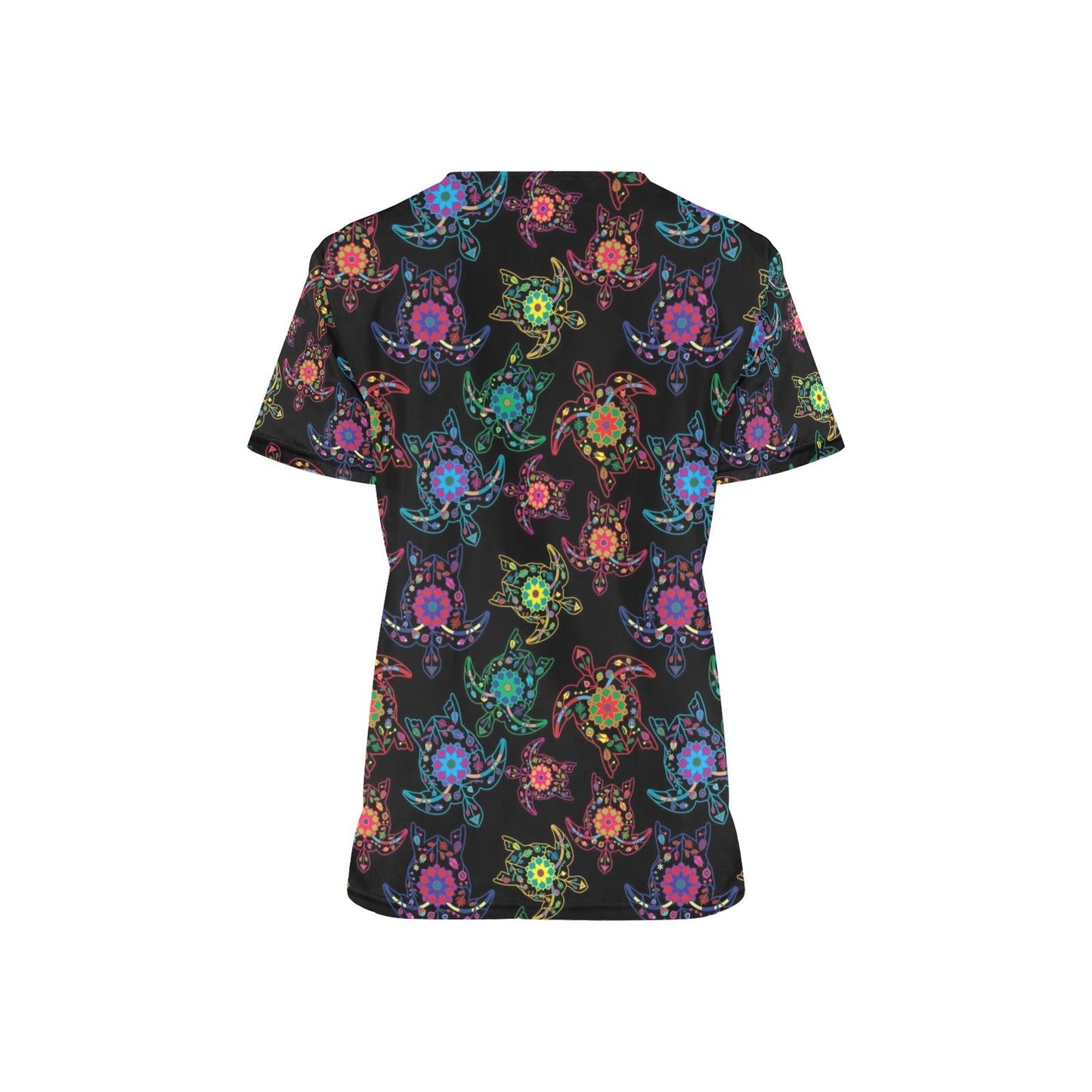 Neon Floral Turtle All Over Print Scrub Top Scrub Top e-joyer