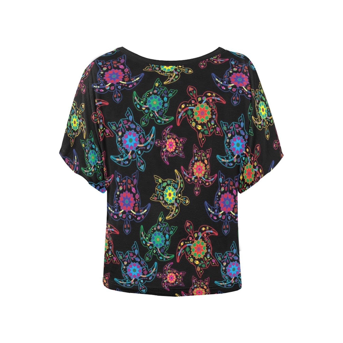 Neon Floral Turtle Women's Batwing-Sleeved Blouse T shirt (Model T44) Women's Batwing-Sleeved Blouse T shirt (T44) e-joyer