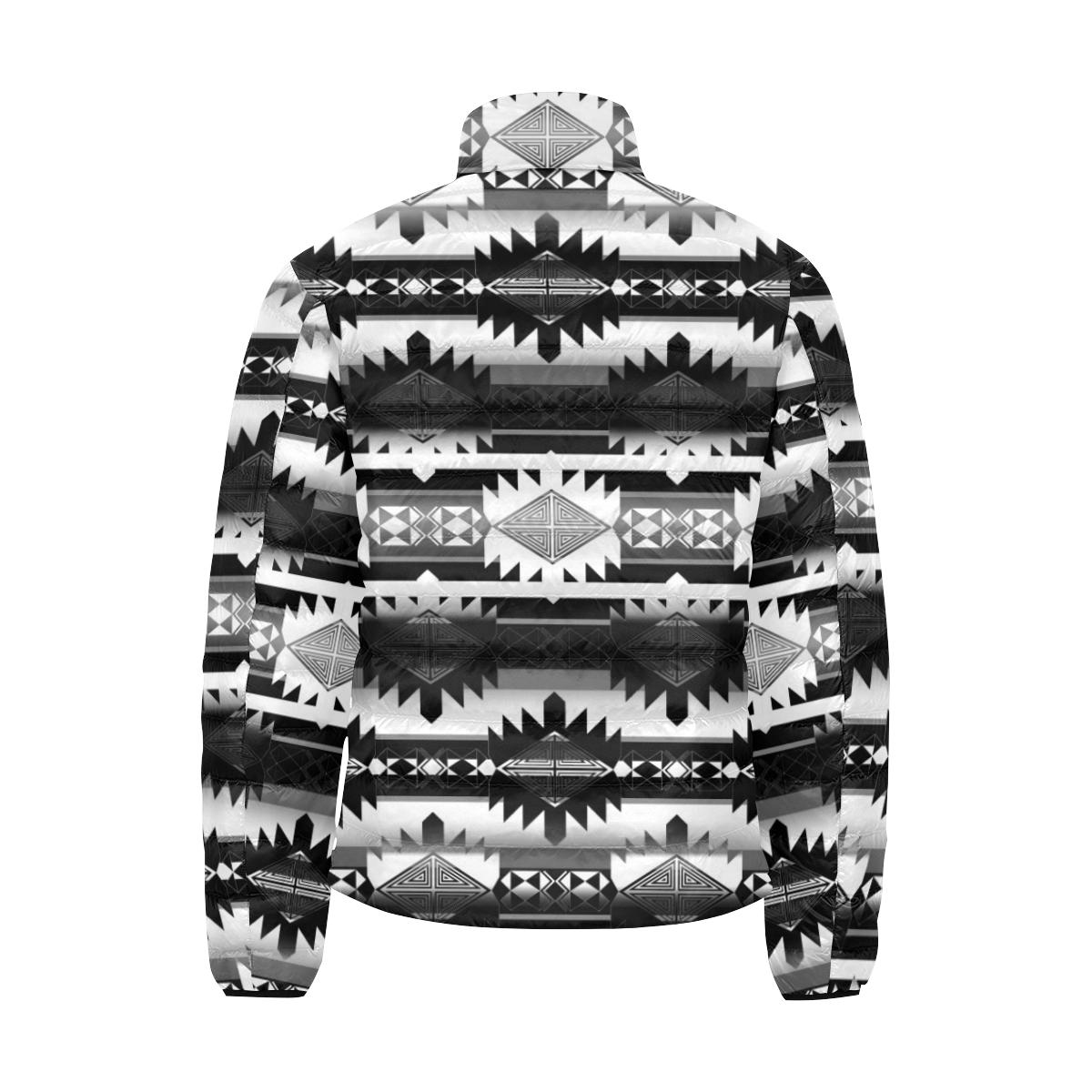 Okotoks Black and White Men's Stand Collar Padded Jacket (Model H41) Men's Stand Collar Padded Jacket (H41) e-joyer