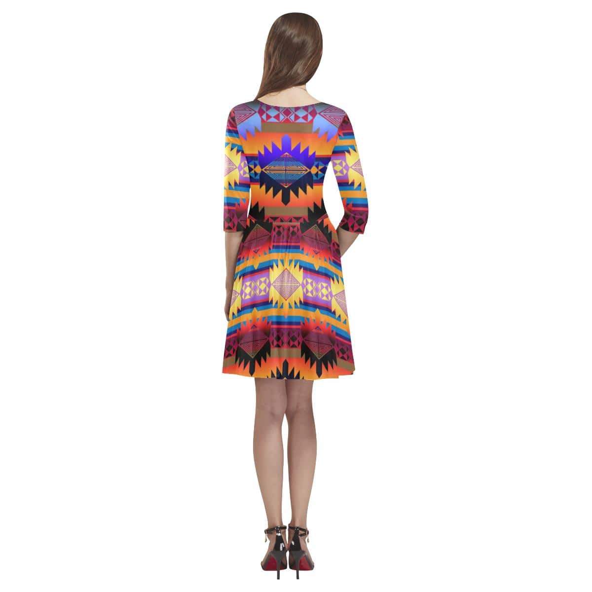 Okotoks Mountains Tethys Half-Sleeve Skater Dress(Model D20) Tethys Half-Sleeve Skater Dress (D20) e-joyer