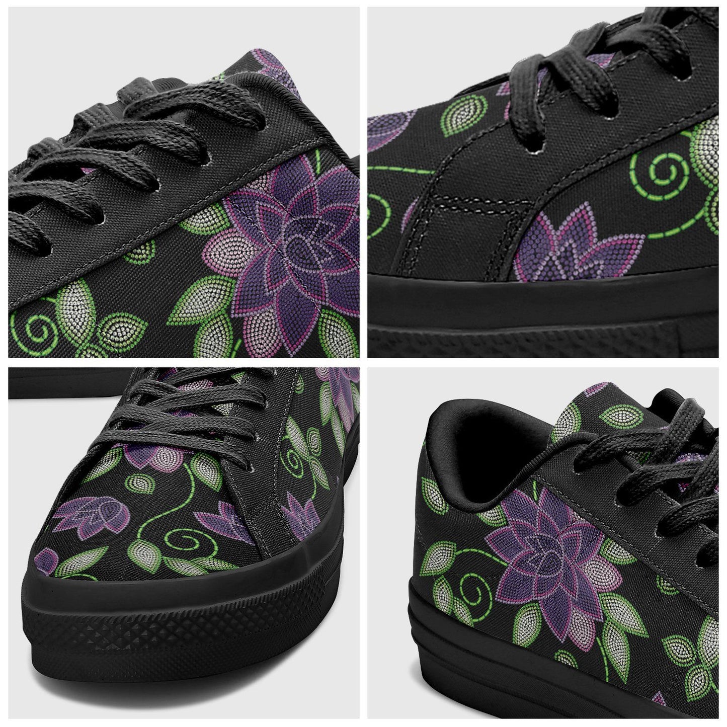 Purple Beaded Rose Aapisi Low Top Canvas Shoes Black Sole aapisi Herman
