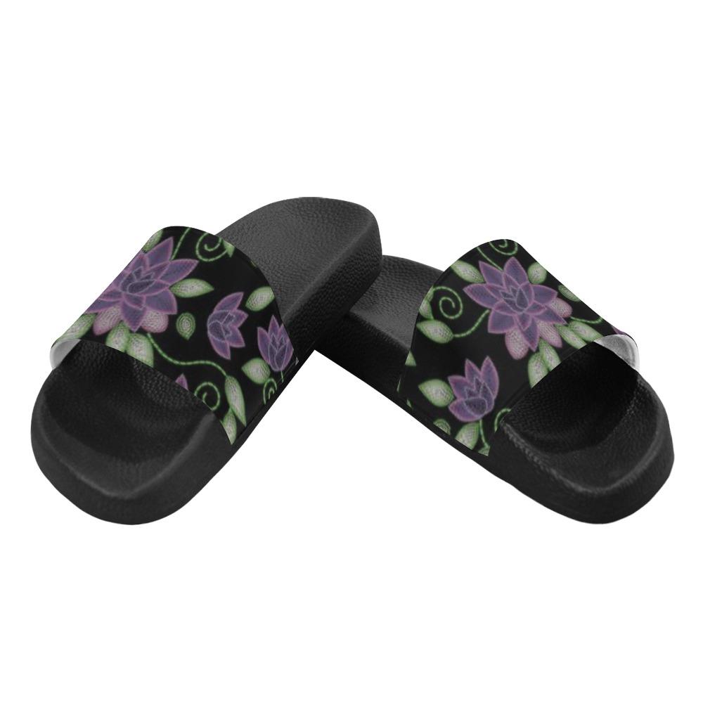 Purple Beaded Rose Men's Slide Sandals (Model 057) Men's Slide Sandals (057) e-joyer