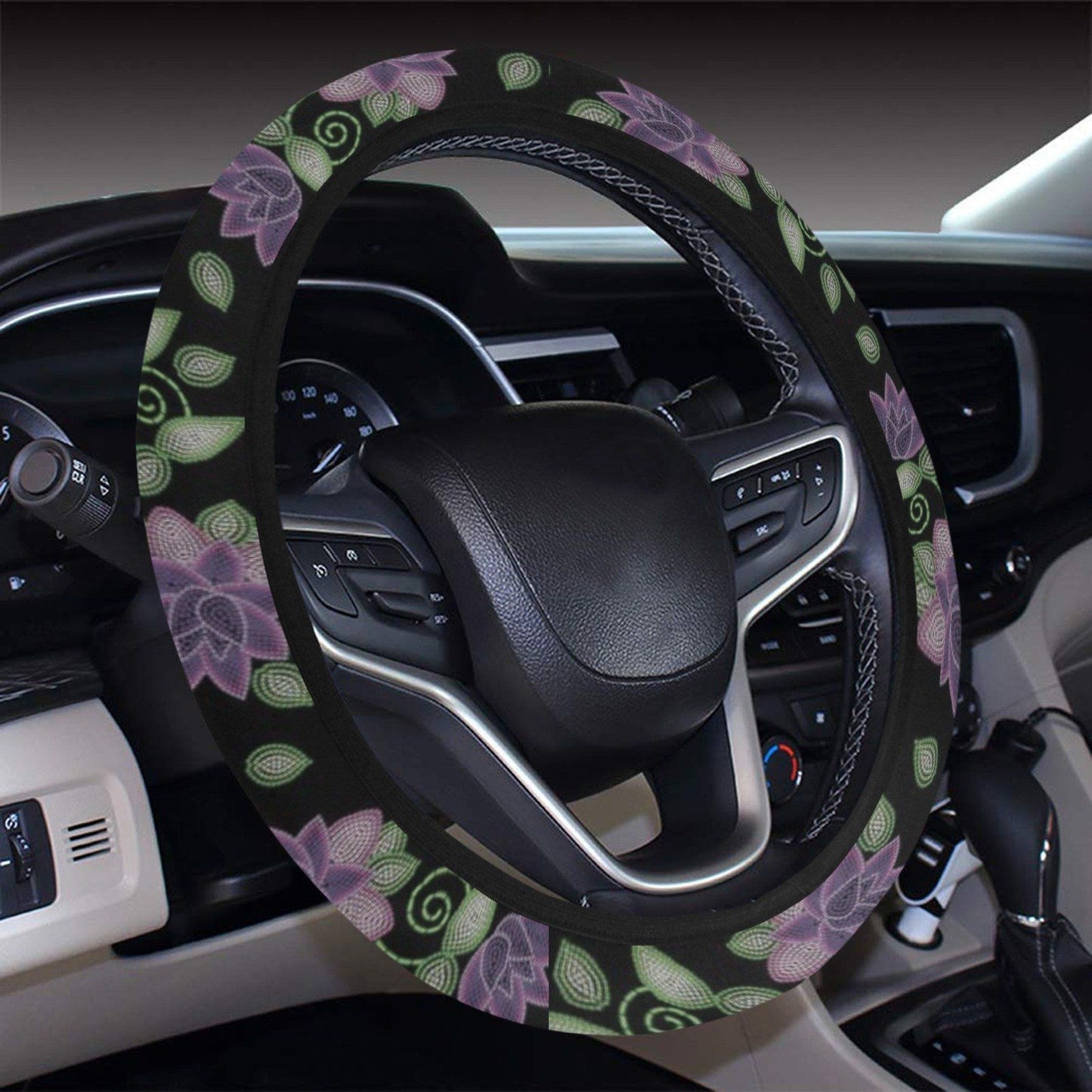 Purple Beaded Rose Steering Wheel Cover with Elastic Edge Steering Wheel Cover with Elastic Edge e-joyer