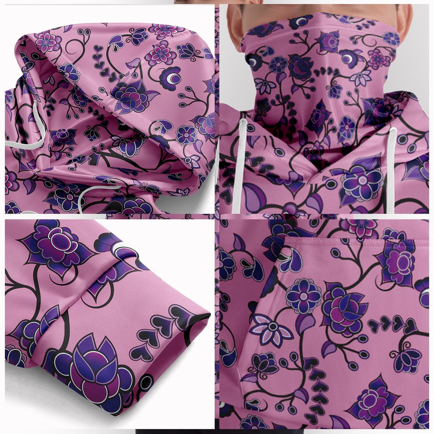 Purple Floral Amour Hoodie with Face Cover 49 Dzine
