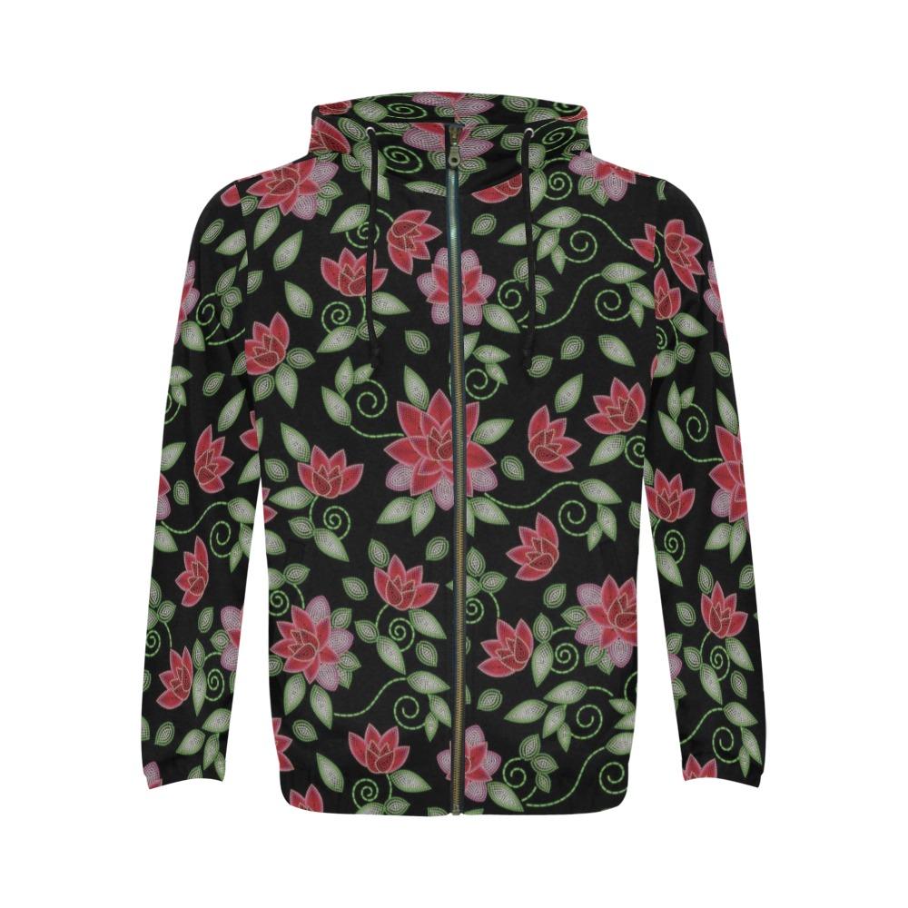 Red Beaded Rose All Over Print Full Zip Hoodie for Men (Model H14) All Over Print Full Zip Hoodie for Men (H14) e-joyer