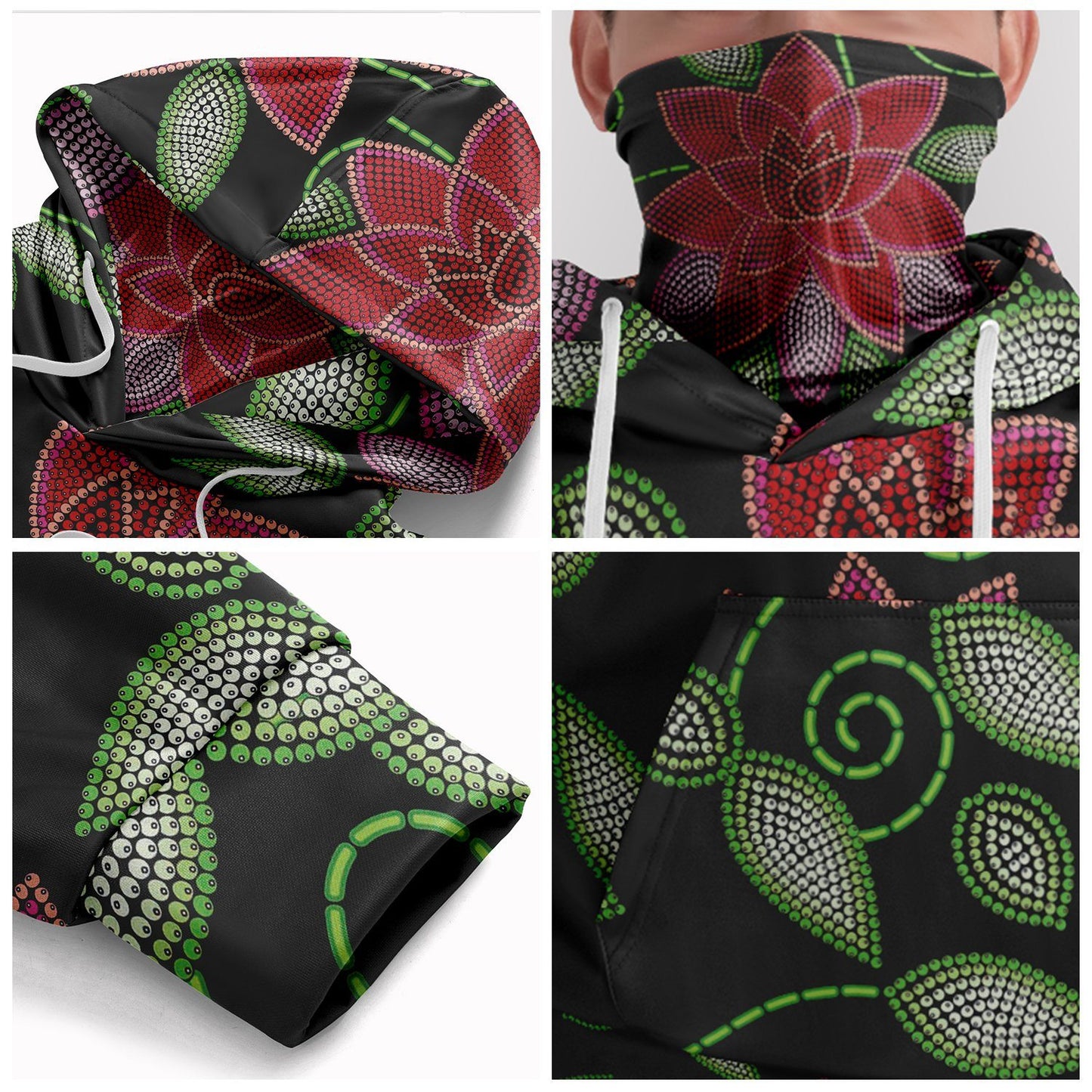 Red Beaded Rose Hoodie with Face Cover 49 Dzine