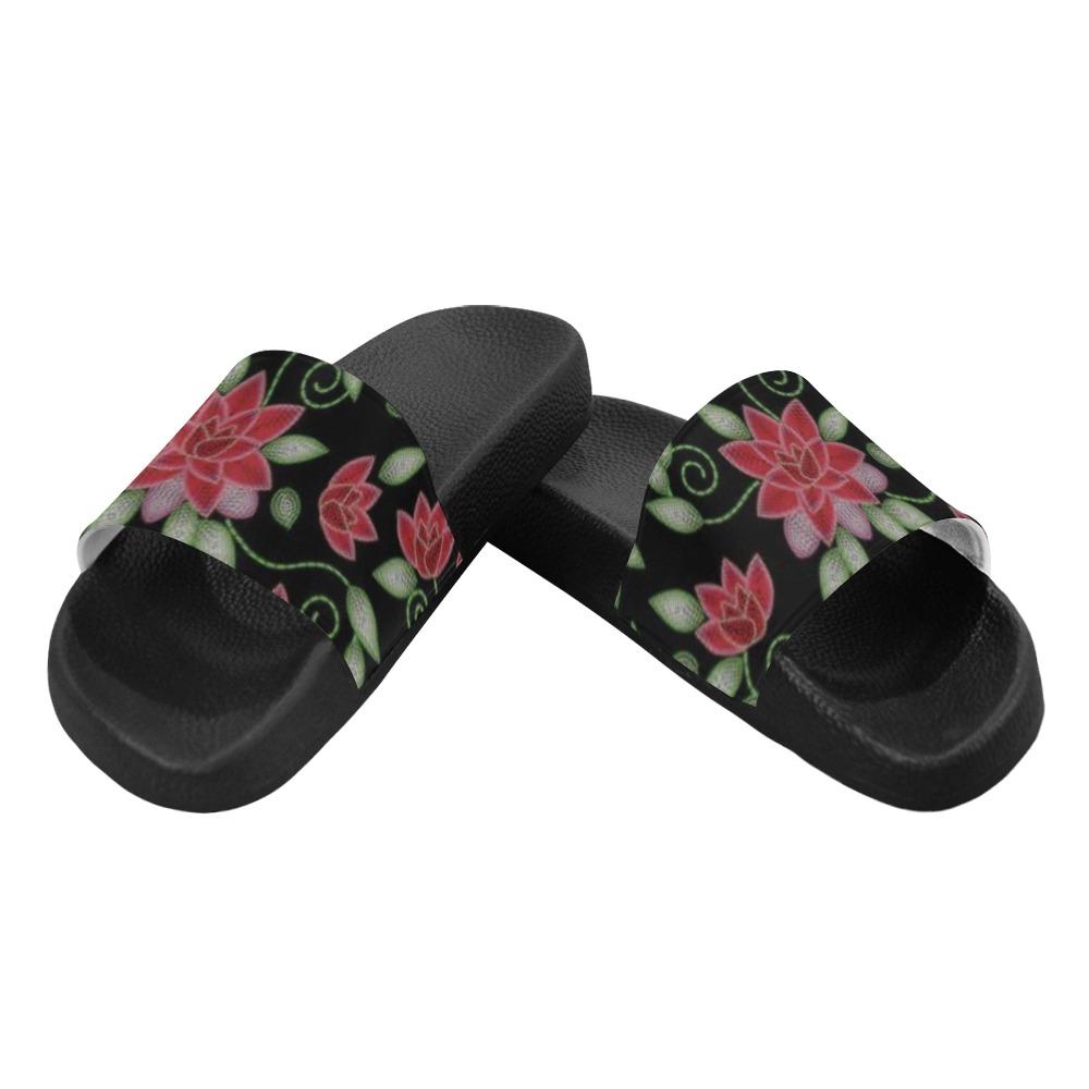 Red Beaded Rose Men's Slide Sandals (Model 057) Men's Slide Sandals (057) e-joyer