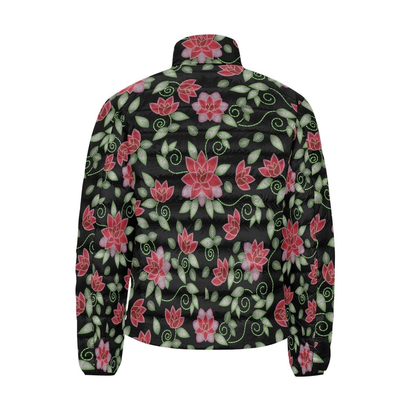 Red Beaded Rose Men's Stand Collar Padded Jacket (Model H41) Men's Stand Collar Padded Jacket (H41) e-joyer