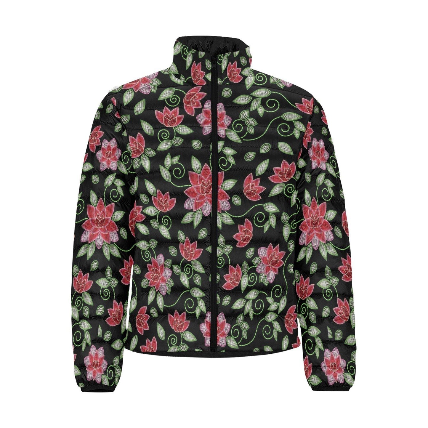 Red Beaded Rose Men's Stand Collar Padded Jacket (Model H41) Men's Stand Collar Padded Jacket (H41) e-joyer