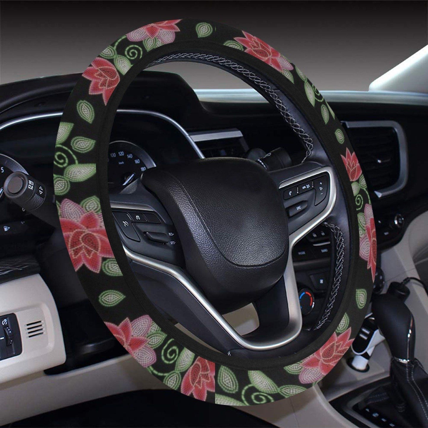 Red Beaded Rose Steering Wheel Cover with Elastic Edge Steering Wheel Cover with Elastic Edge e-joyer