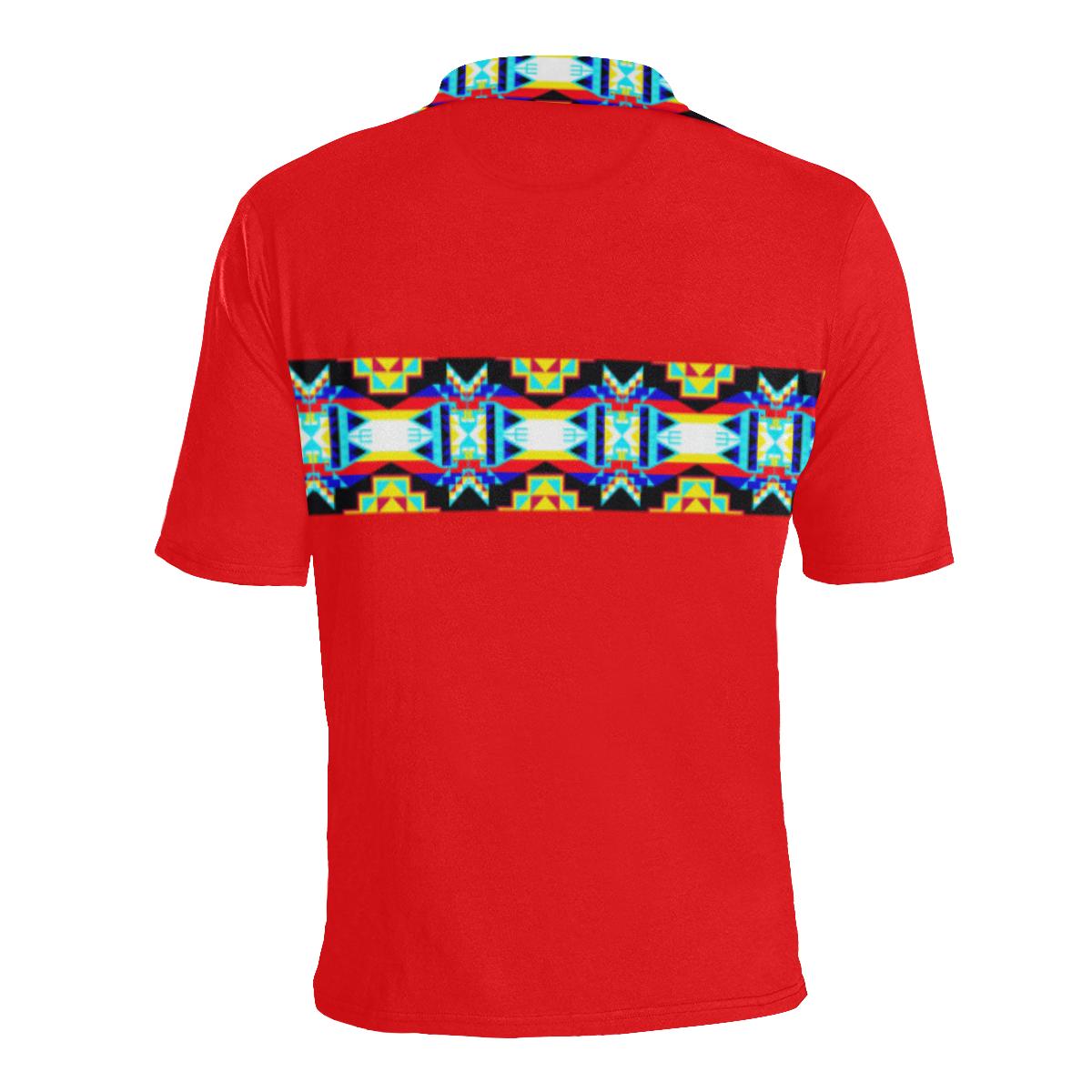 Red Blanket Strip - I Men's All Over Print Polo Shirt (Model T55) Men's Polo Shirt (Model T55) e-joyer