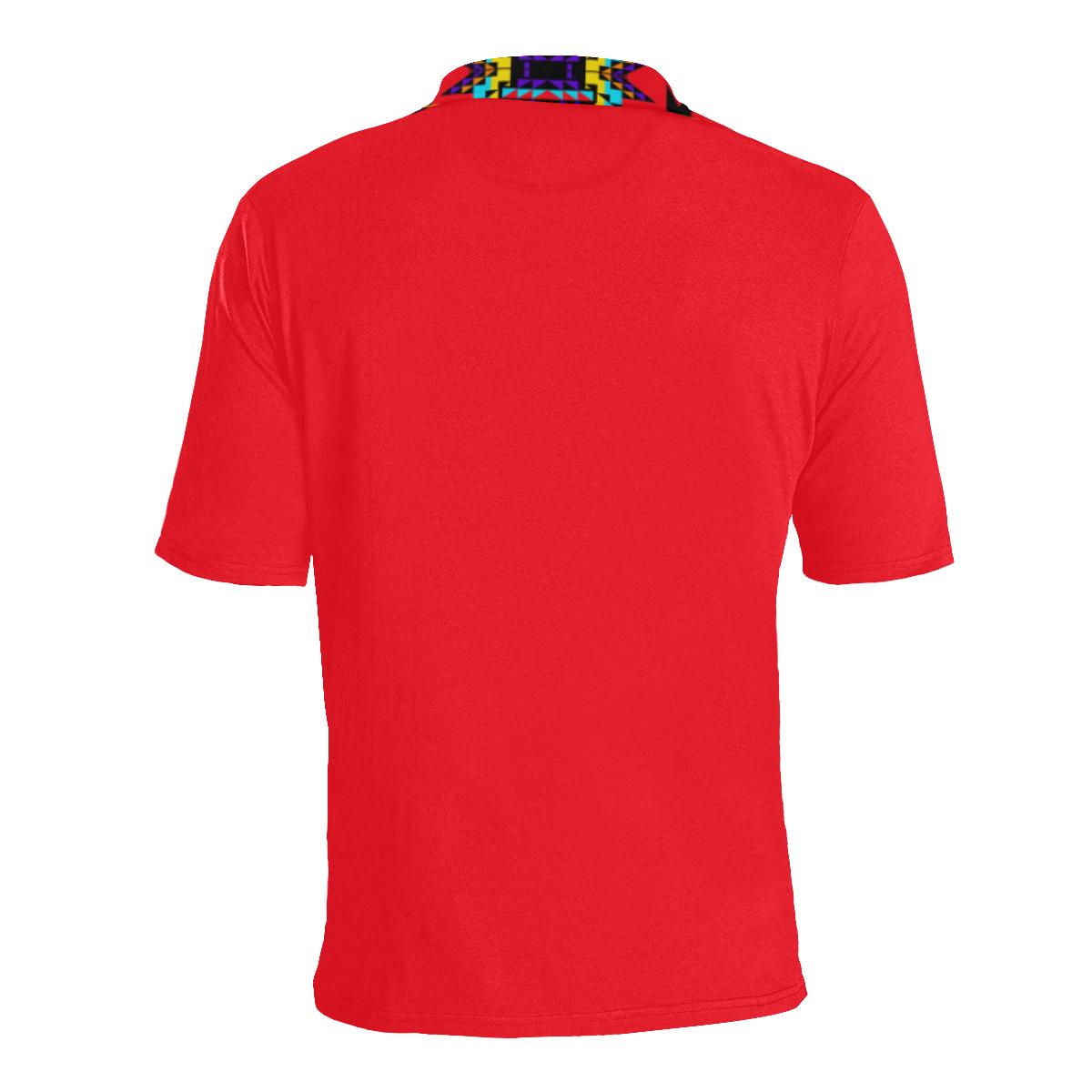 Red Blanket Strip Men's All Over Print Polo Shirt (Model T55) Men's Polo Shirt (Model T55) e-joyer