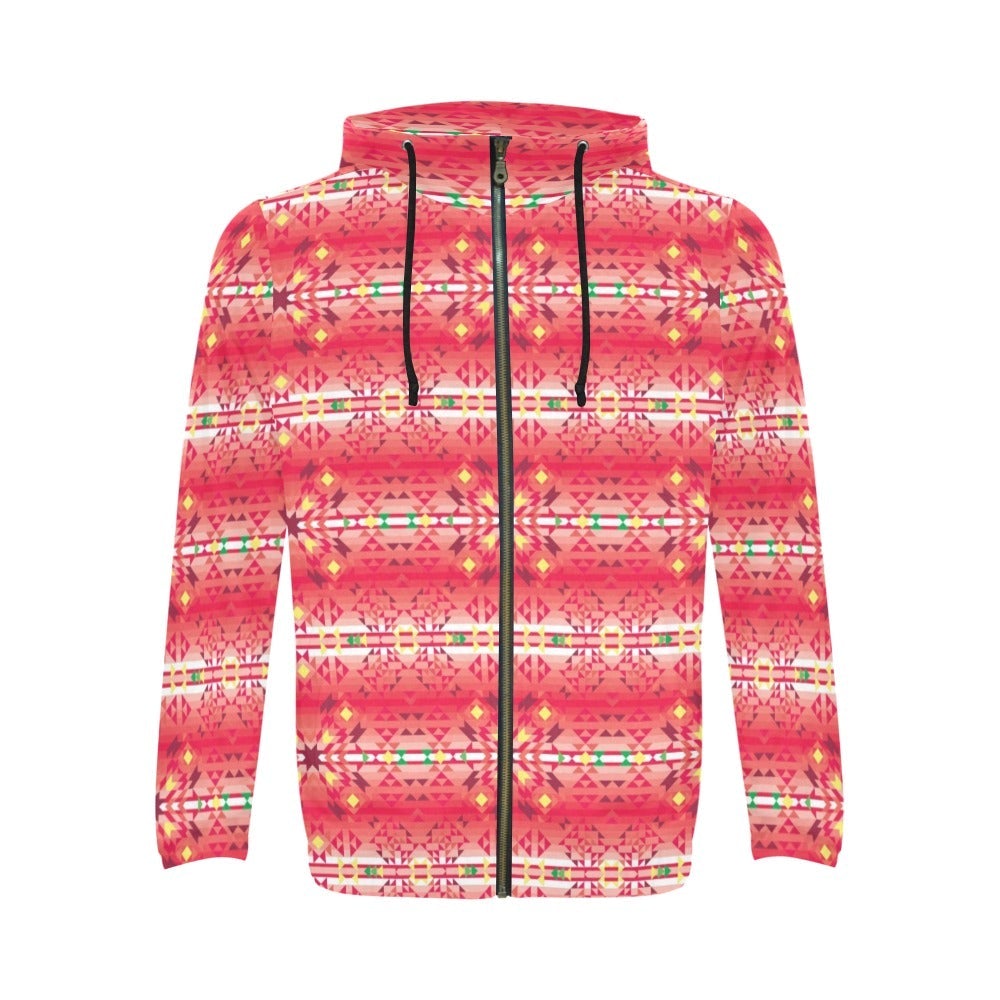 Red Pink Star All Over Print Full Zip Hoodie for Men (Model H14) hoodie e-joyer