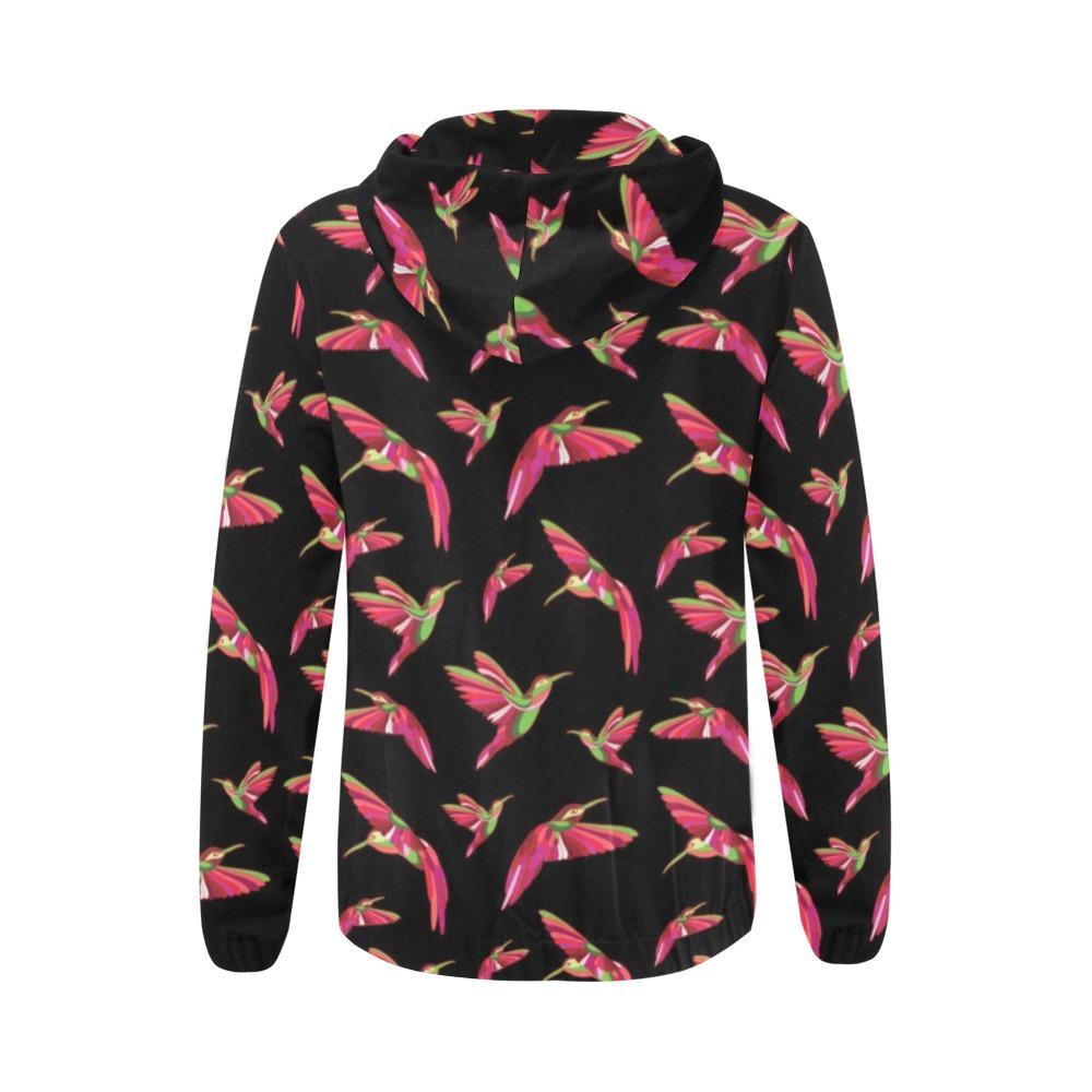 Red Swift Colourful Black All Over Print Full Zip Hoodie for Women (Model H14) All Over Print Full Zip Hoodie for Women (H14) e-joyer