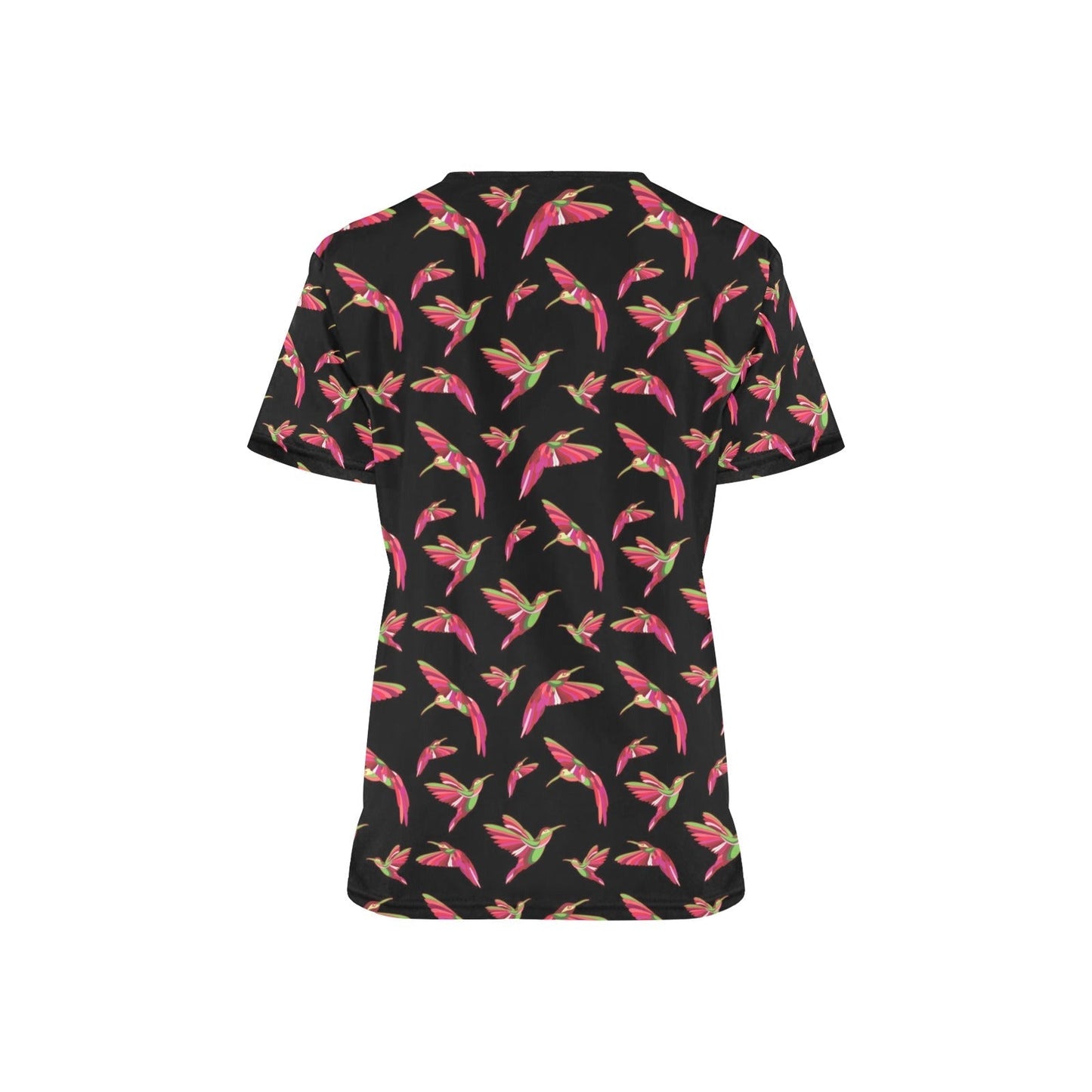 Red Swift Colourful Black All Over Print Scrub Top Scrub Top e-joyer