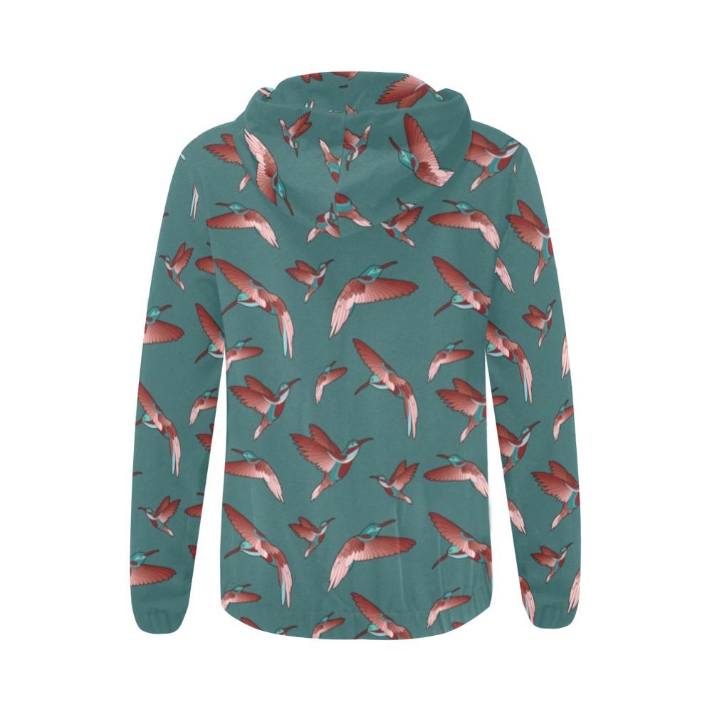 Red Swift Turquoise All Over Print Full Zip Hoodie for Women (Model H14) All Over Print Full Zip Hoodie for Women (H14) e-joyer