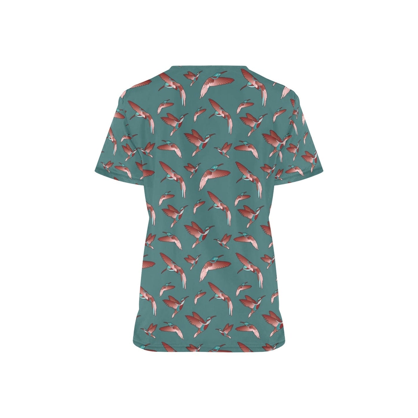 Red Swift Turquoise All Over Print Scrub Top Scrub Top e-joyer