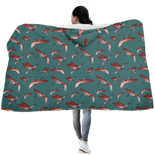 Red Swift Turquoise Hooded Blanket blanket 49 Dzine 